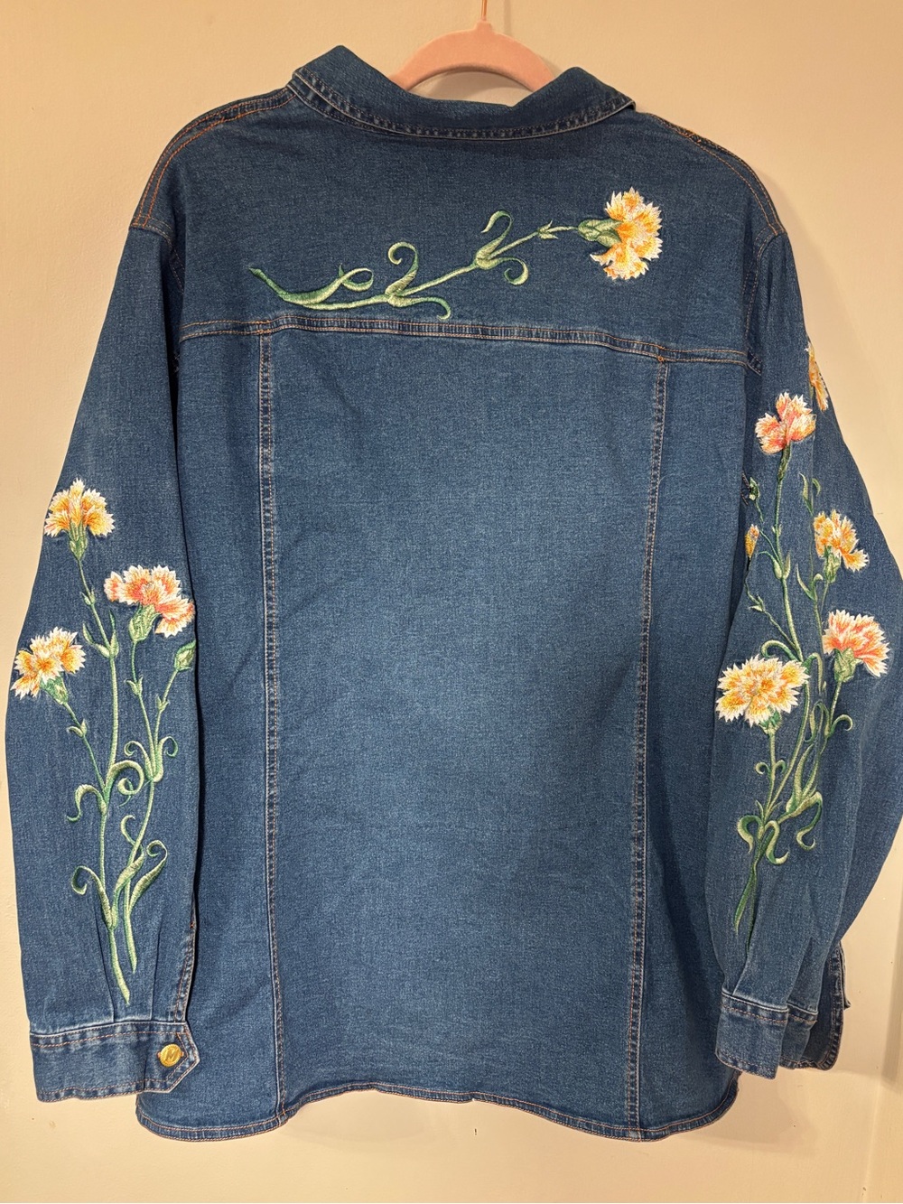 Vintage Bob Mackie Wearable Art Embroidered Denim Shirt 3X | Floral Western